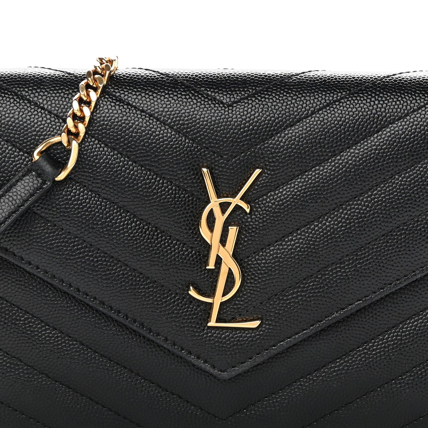 Grain De Poudre Matelasse Chevron Monogram Envelope Chain Wallet Black