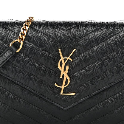 Saint Laurent Grain De Poudre Matelasse Chevron Monogram Envelope Chain Wallet Black 9 of 12