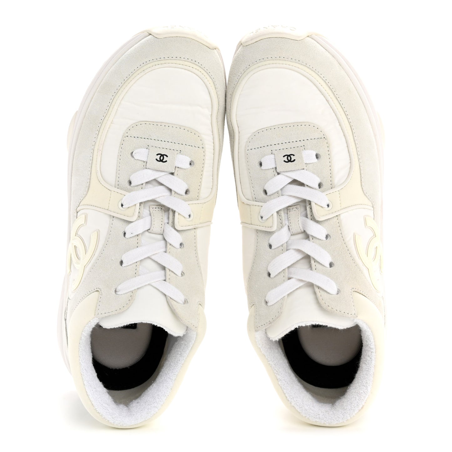 Suede Calfskin Fabric CC Sneakers 38.5 White