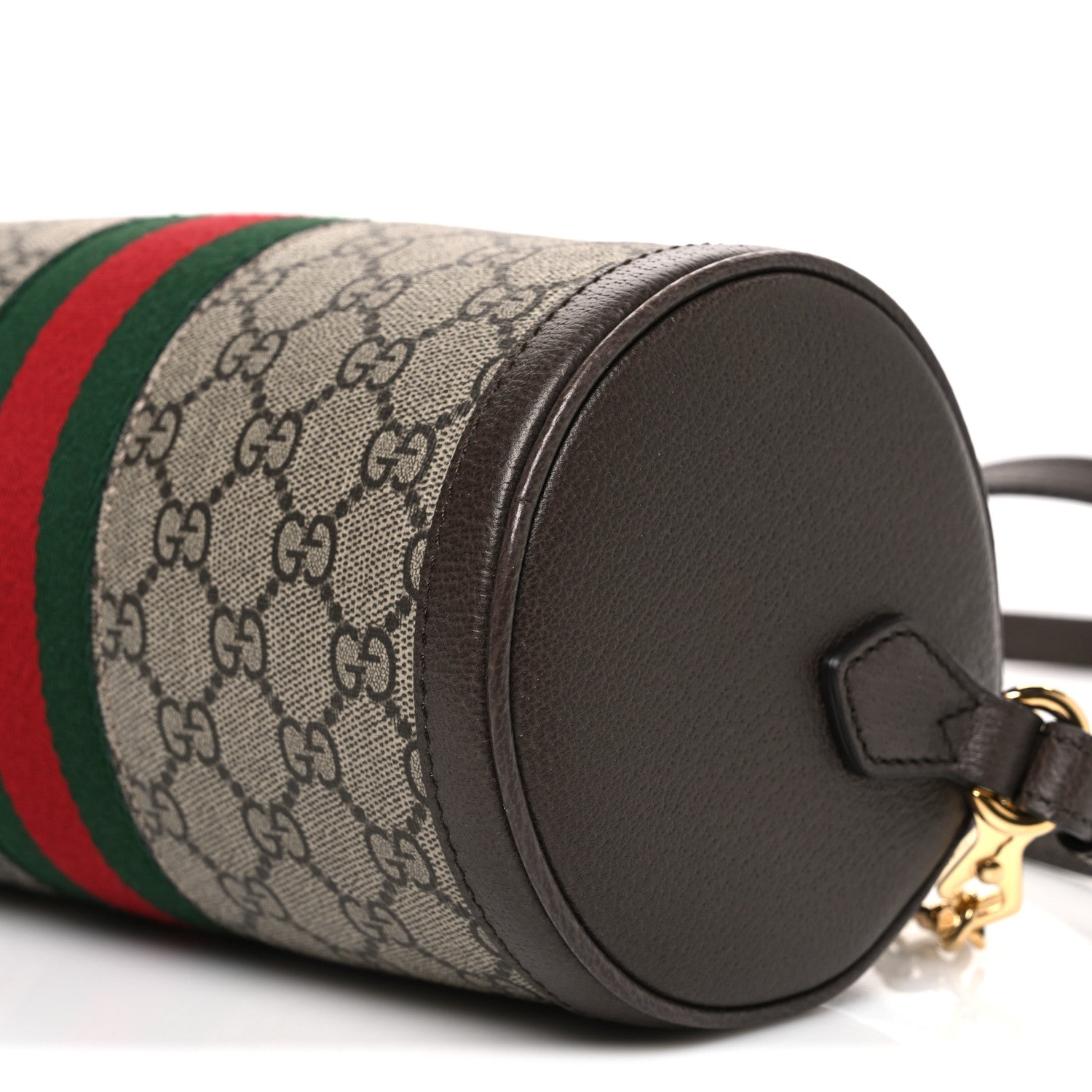 Gucci GG Supreme Monogram Textured Dollar Calfskin Web Small Ophidia Blondie Barrel shoulder Bag Beige New Acero 10 of 10