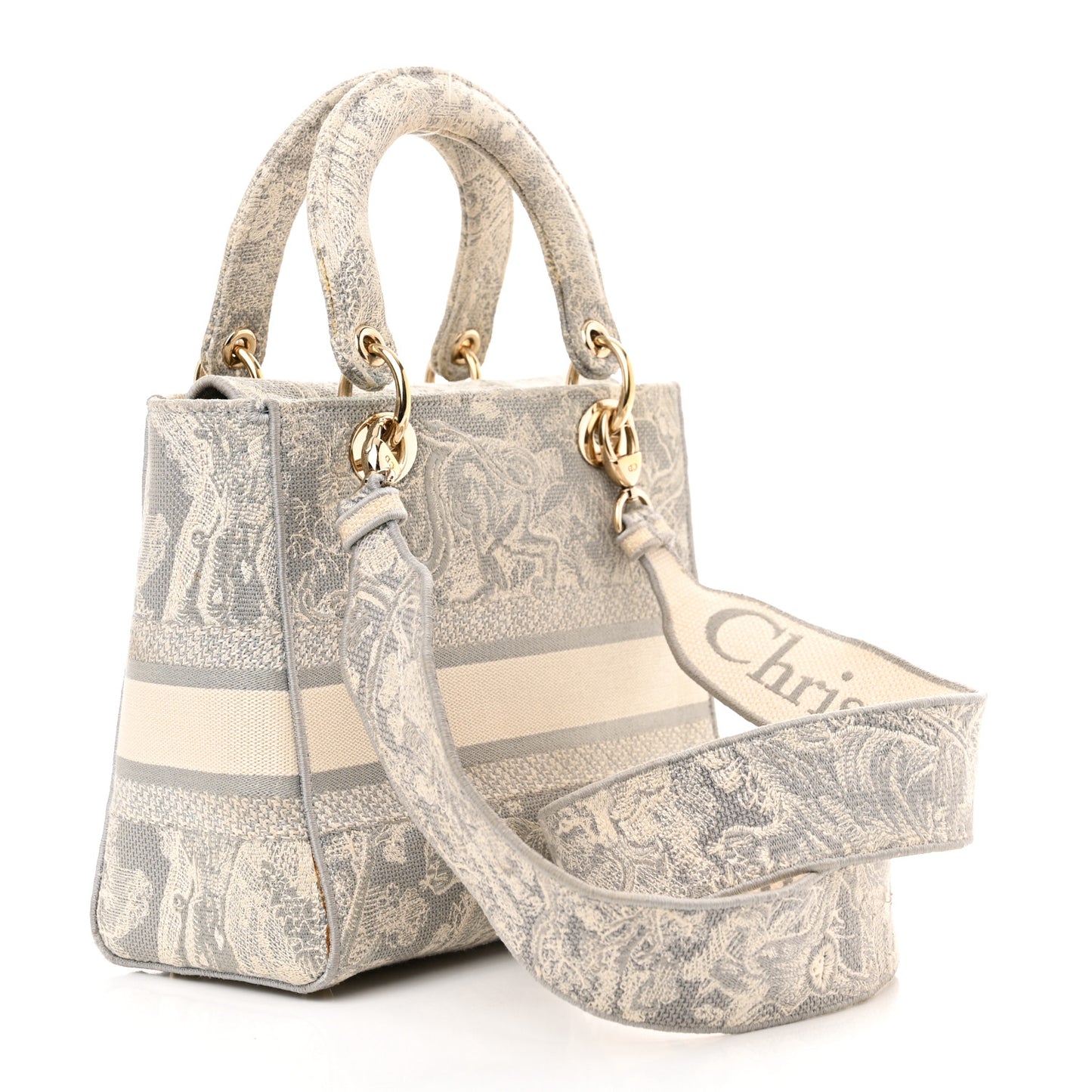 Canvas Toile De Jouy Reverse Embroidered Medium Lady D-Lite Gray