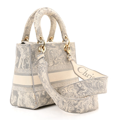 Christian Dior Canvas Toile De Jouy Reverse Embroidered Medium Lady D-Lite Gray 3 of 9