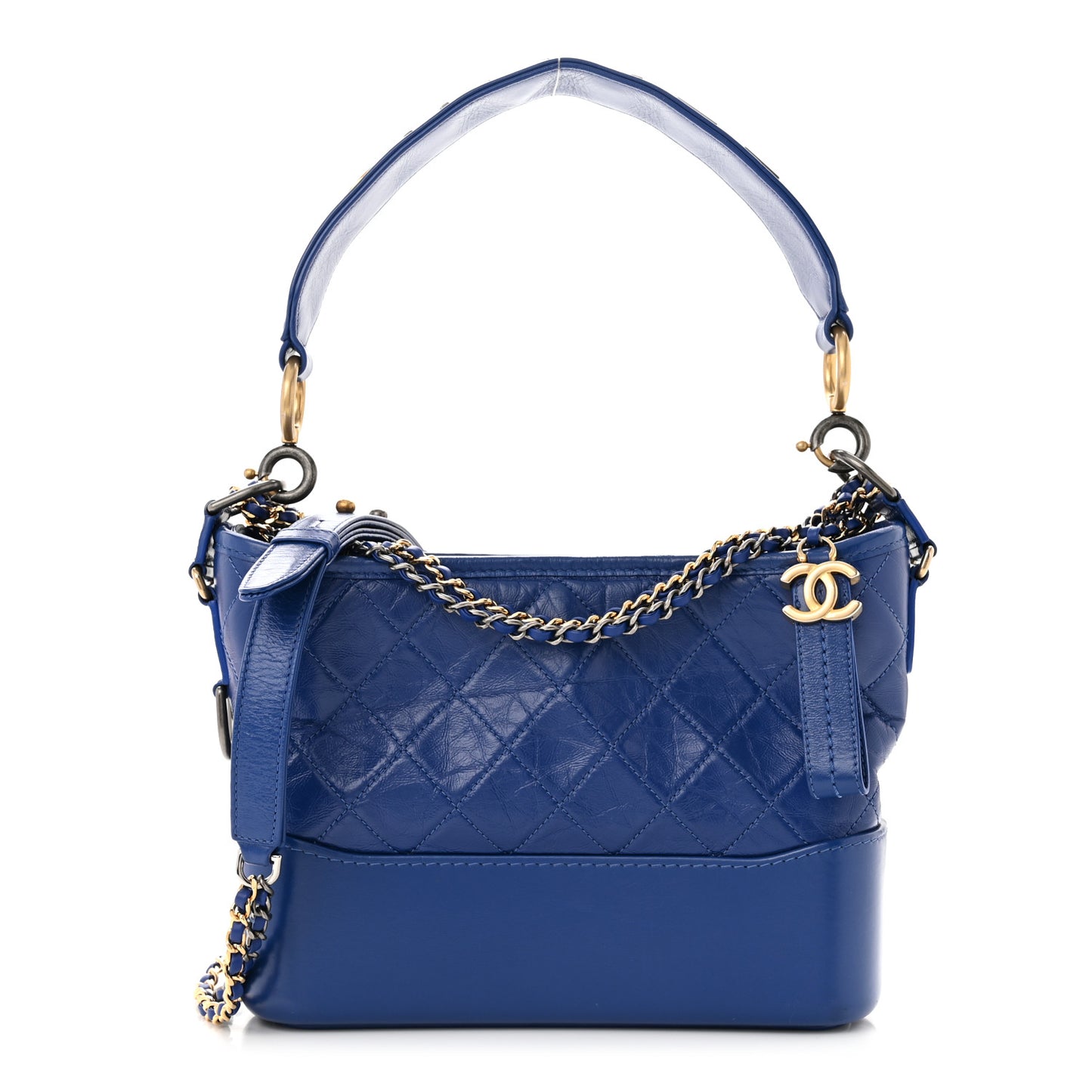 Aged Smooth Calfskin Quilted Medium Gabrielle Logo Hobo Blue