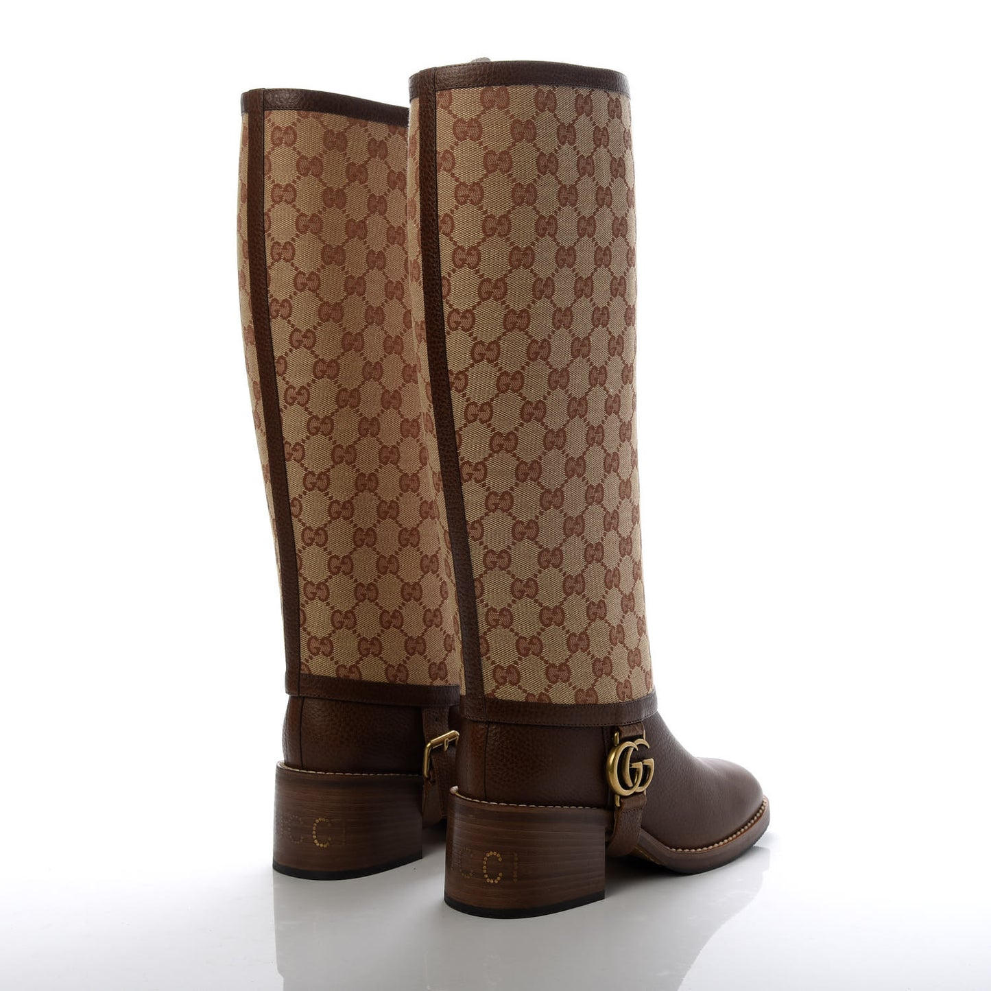 GG Monogram Calfskin Lola Tall Boots 38 Beige Ruggine Cuir