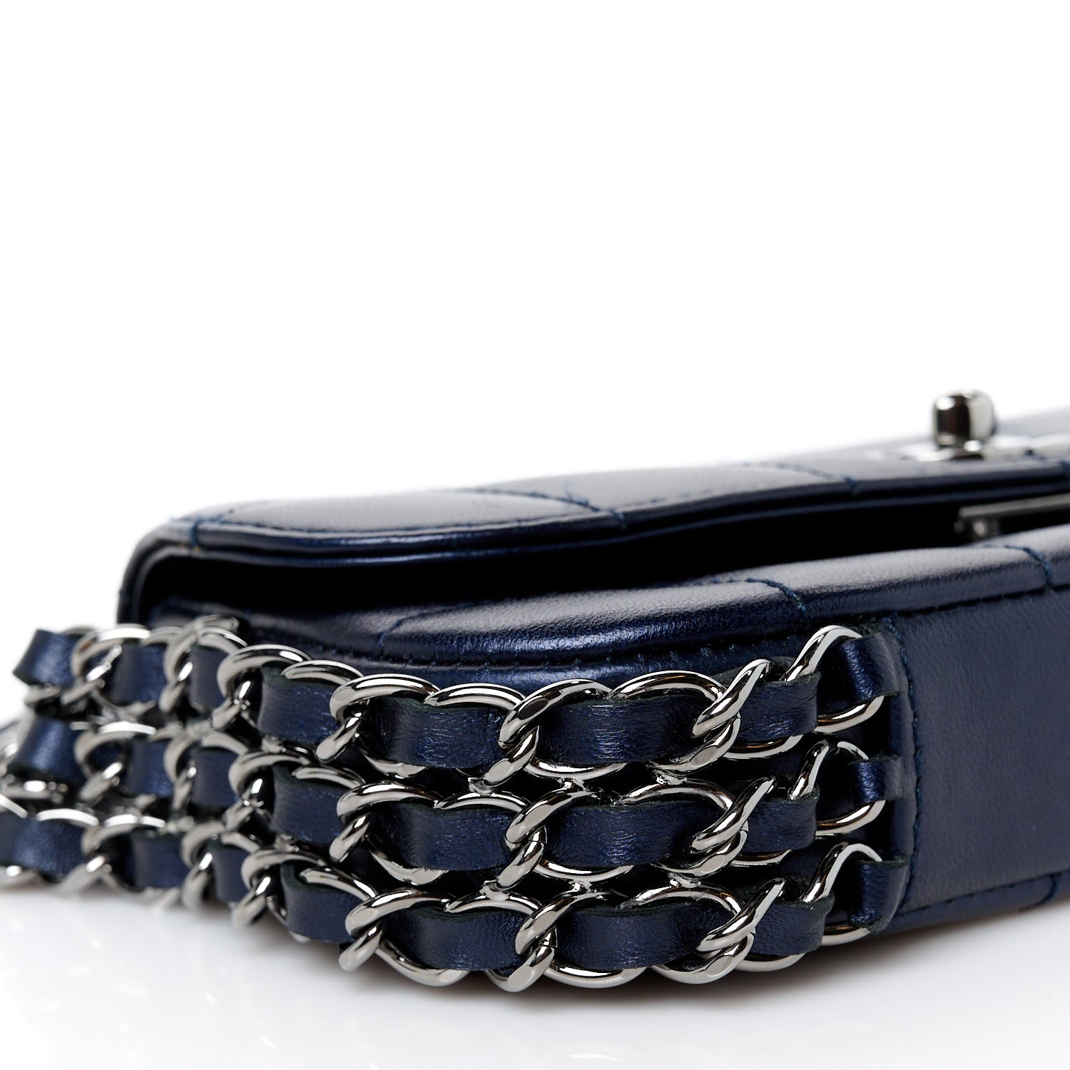 Chanel Lambskin Chocolate Bar Quilted 3 Chain Flap Navy Blue 10 of 12