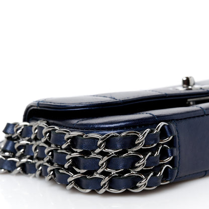 Chanel Lambskin Chocolate Bar Quilted 3 Chain Flap Navy Blue 10 of 12