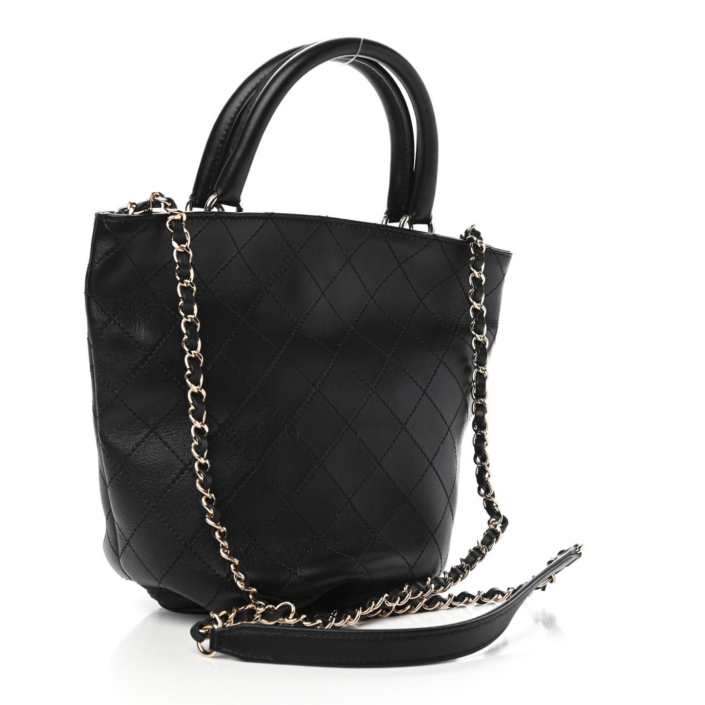 Lambskin Stitched Small Shopping Tote Black