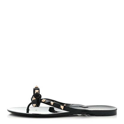 Valentino Garavani PVC Jelly Rockstud Bow Thong Sandals 38 Black 1 of 11