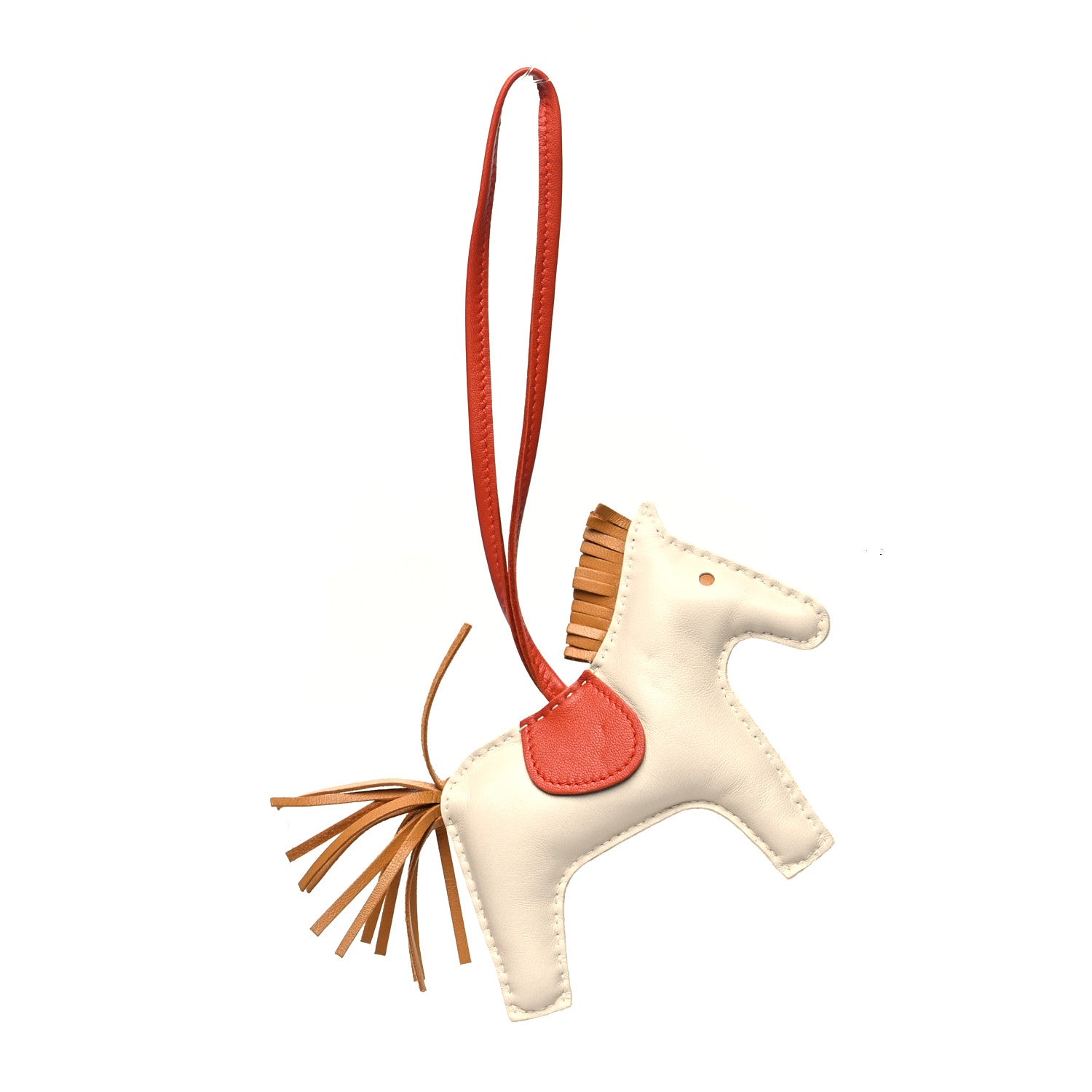 Hermes Milo Lambskin Grigri Rodeo Horse Bag Charm GM Craie Sesame Cornaline 1 of 3