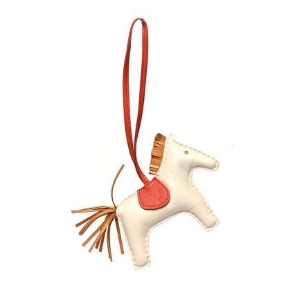 Hermes Milo Lambskin Grigri Rodeo Horse Bag Charm GM Craie Sesame Cornaline 1 of 3