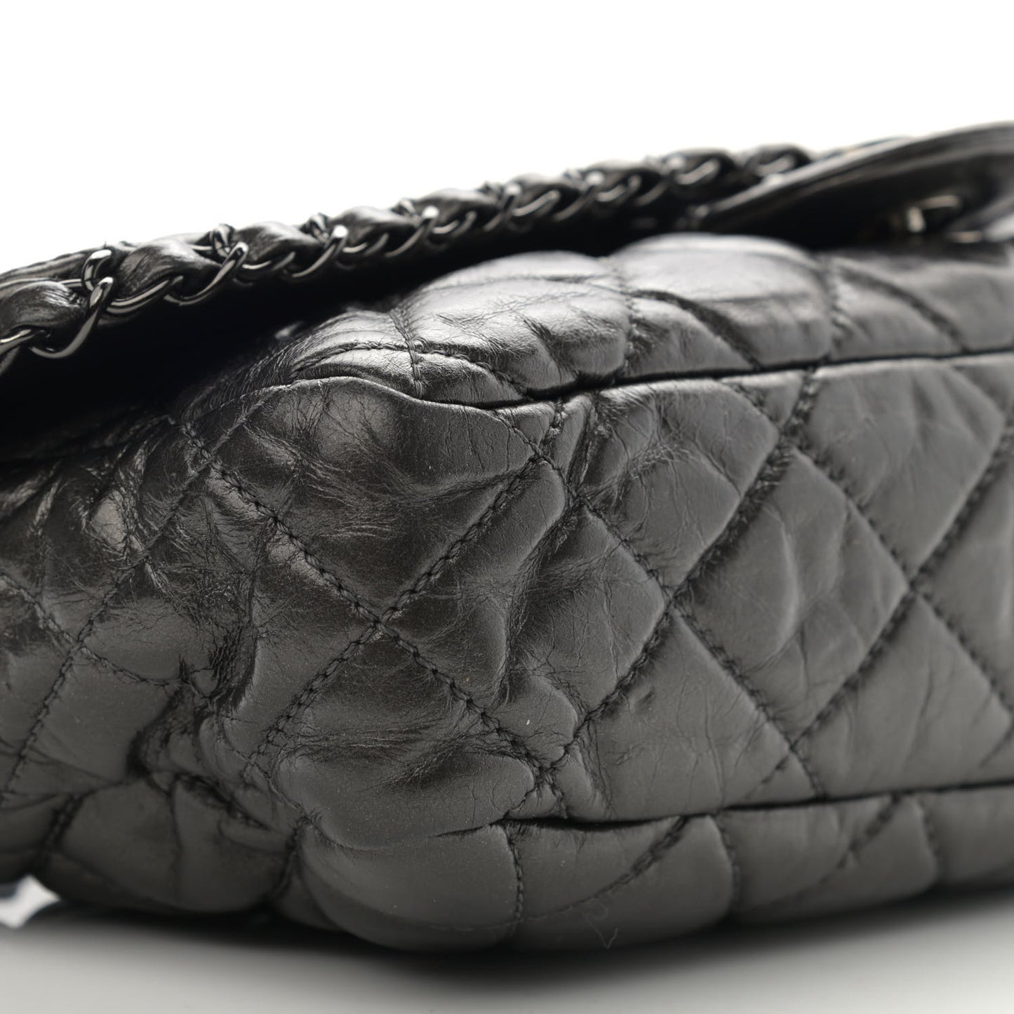 Metallic Calfskin Quilted Medium Chain Me Flap Grey
