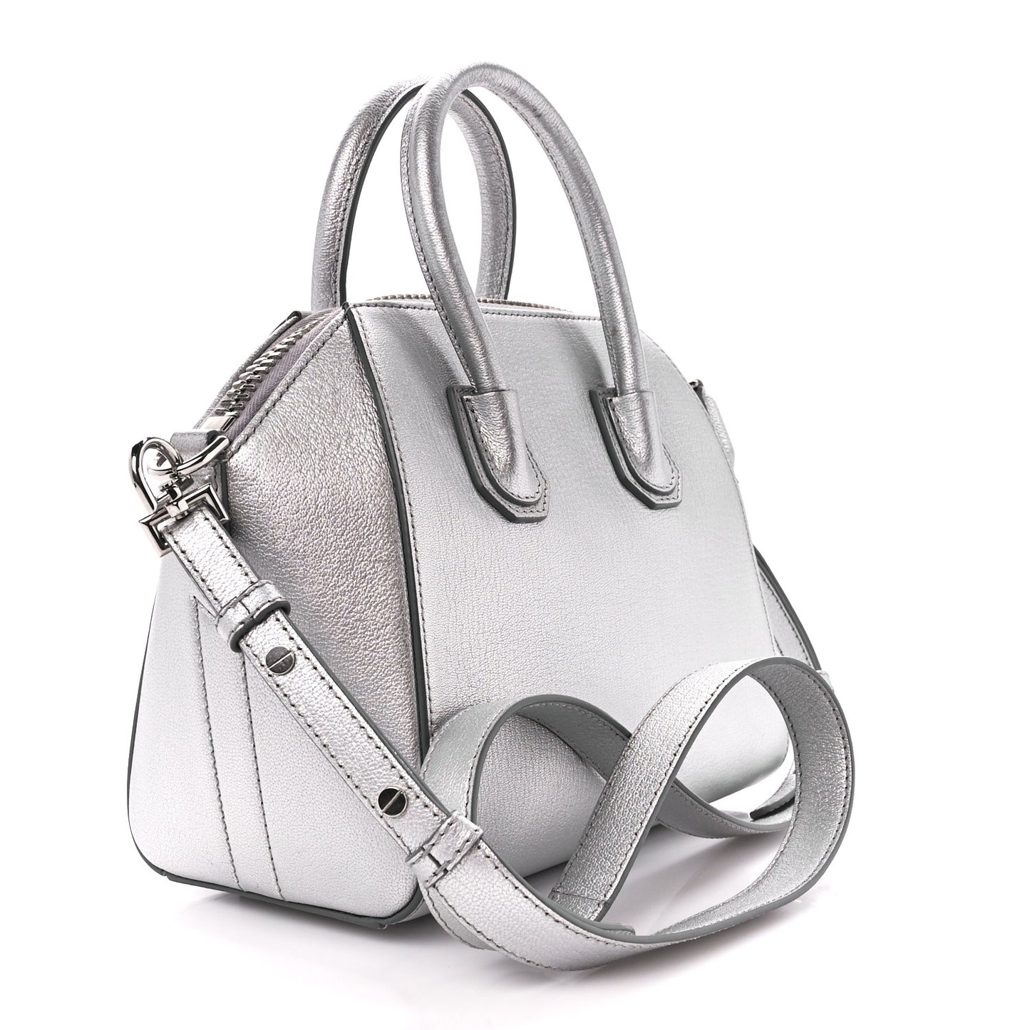 Metallic Sugar Goatskin Mini Antigona Silver