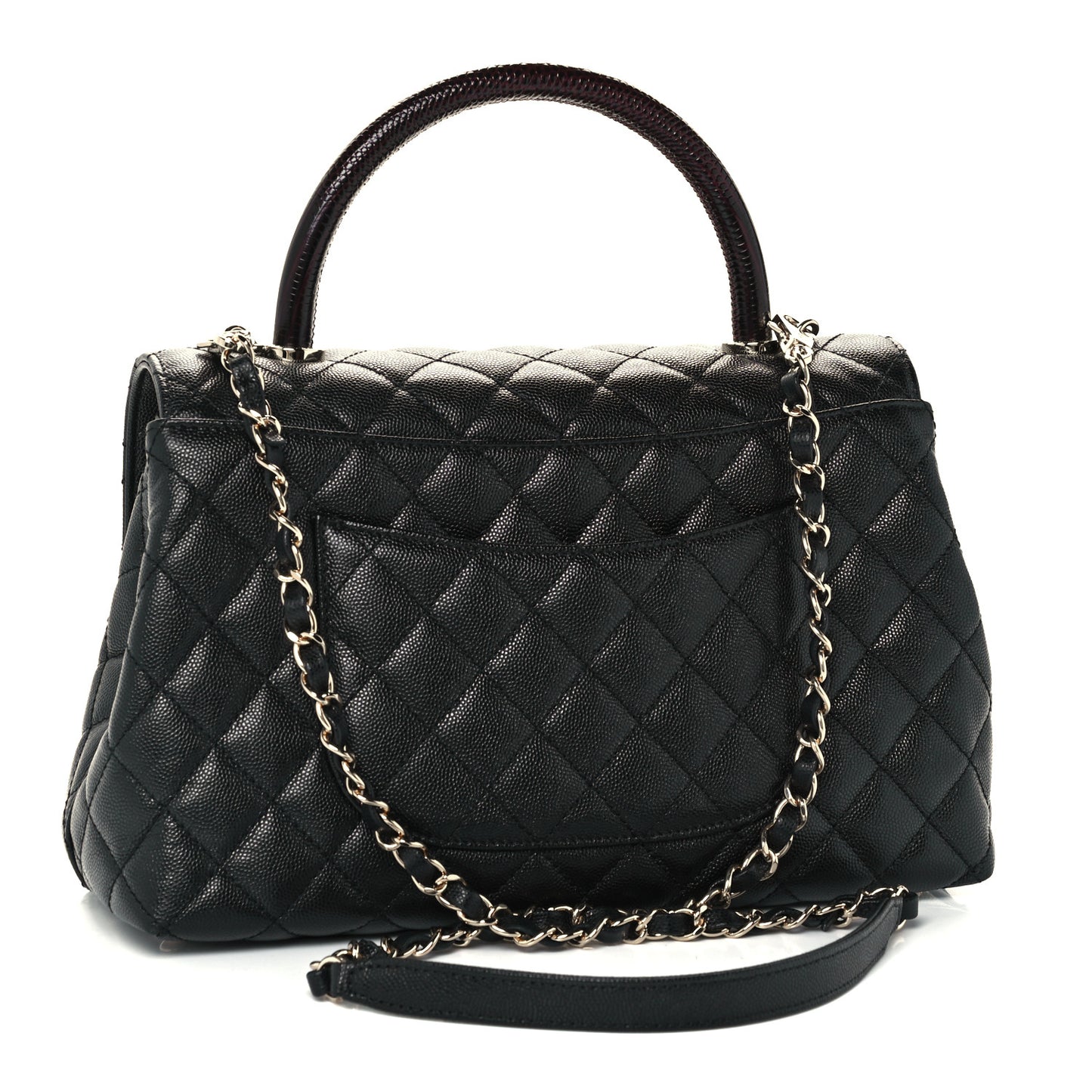 Caviar Lizard Quilted Small Coco Handle Flap Black