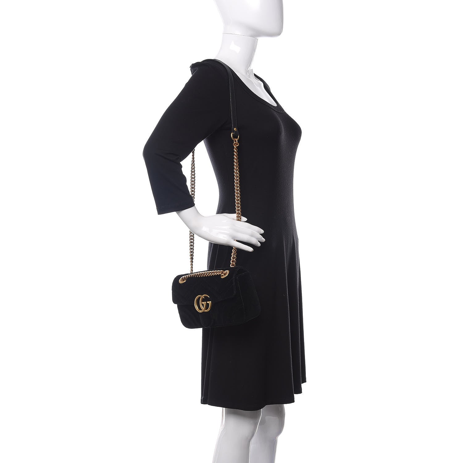 Gucci Velvet Matelasse Mini GG Marmont Shoulder Bag Black 2 of 10