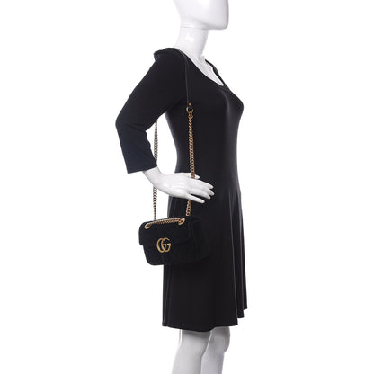 Gucci Velvet Matelasse Mini GG Marmont Shoulder Bag Black 2 of 10