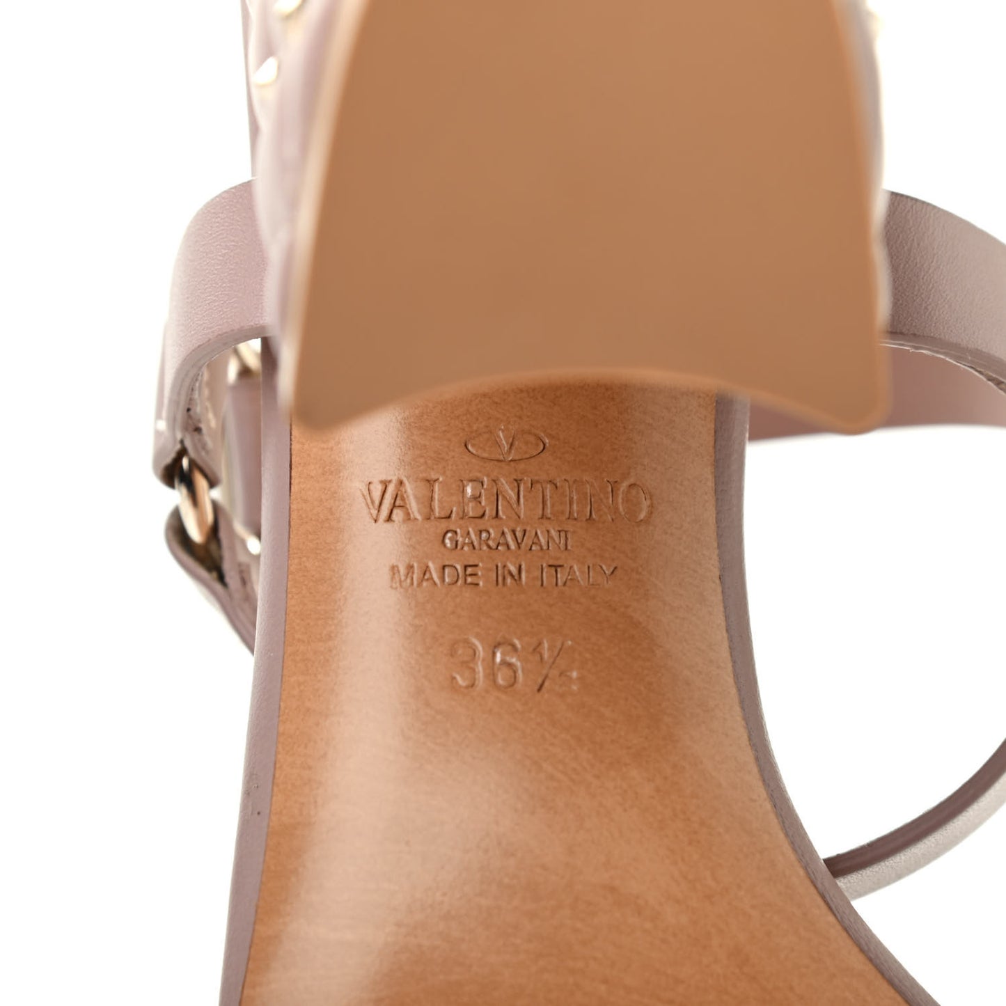 Calfskin Nappa Rockstud Spike 90mm Ankle Strap Sandals 36.5 Poudre