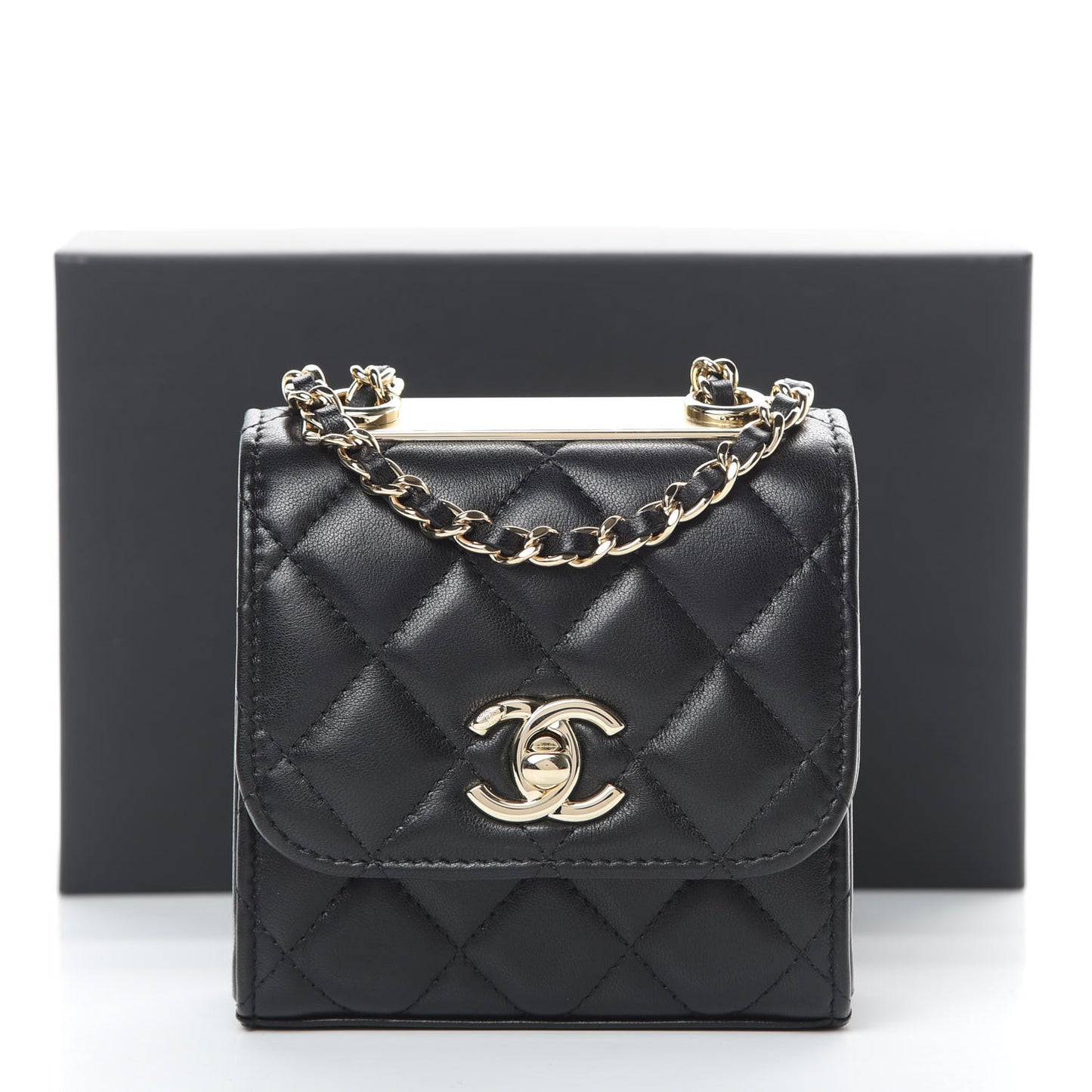 Lambskin Quilted Mini Trendy CC Chain Wallet Black