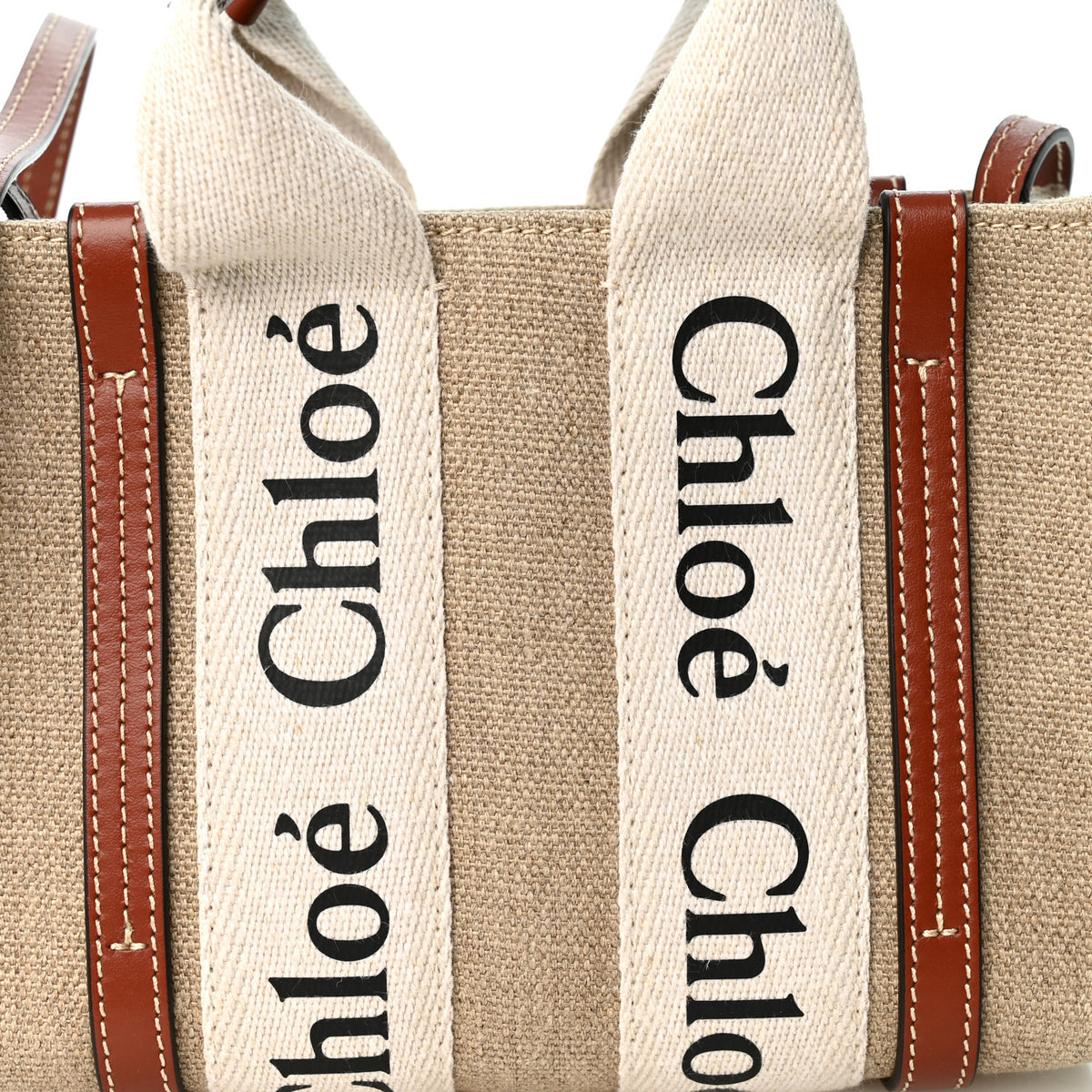 Chloe Cotton Calfskin Mini Woody Ribbon Tote White Brown White Brown 8 of 10