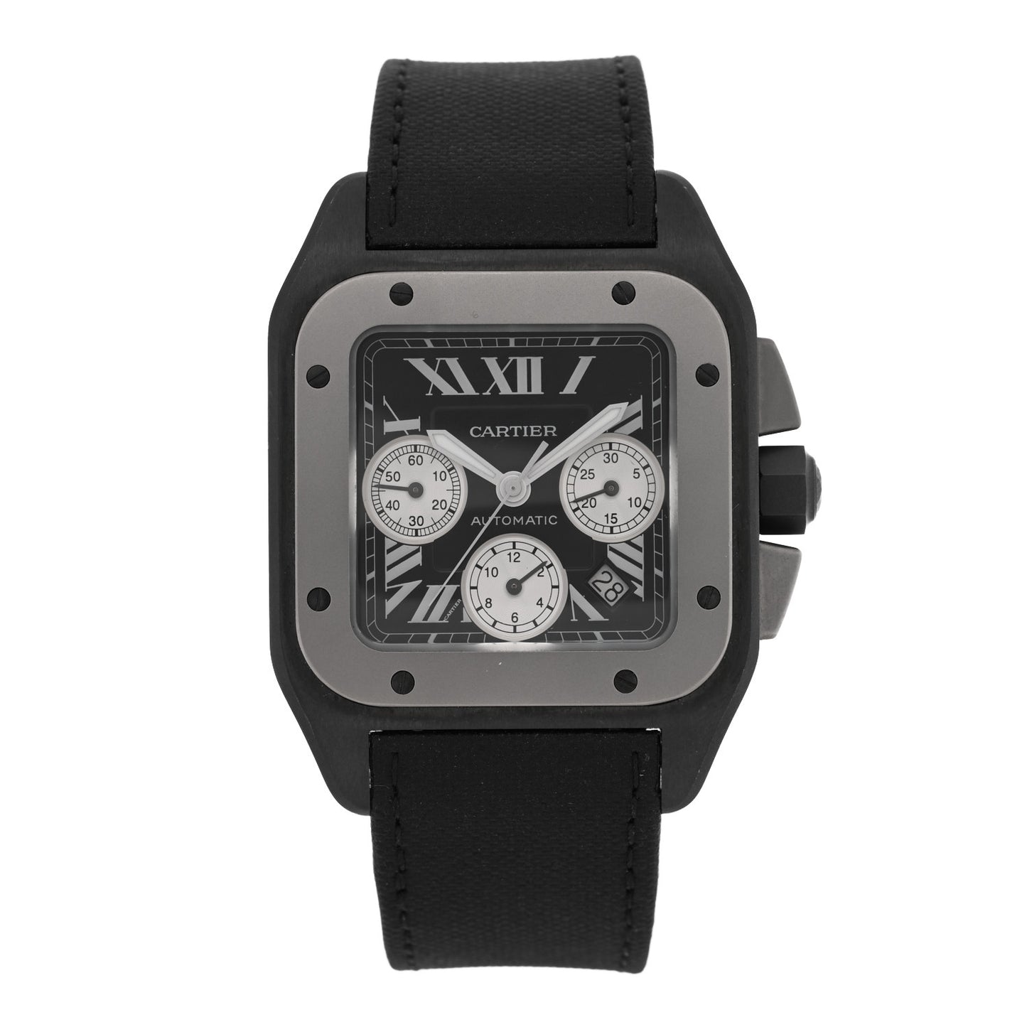 ADLC Titanium Nylon 41mm Santos 100 Chronograph Automatic Watch Black