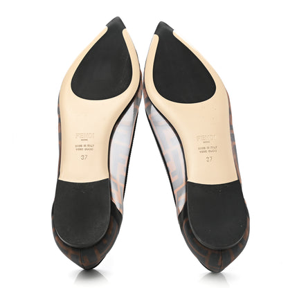 Fendi Mesh FF Skimmer Ballerina Flats 37 Tobacco Moro Black 5 of 8