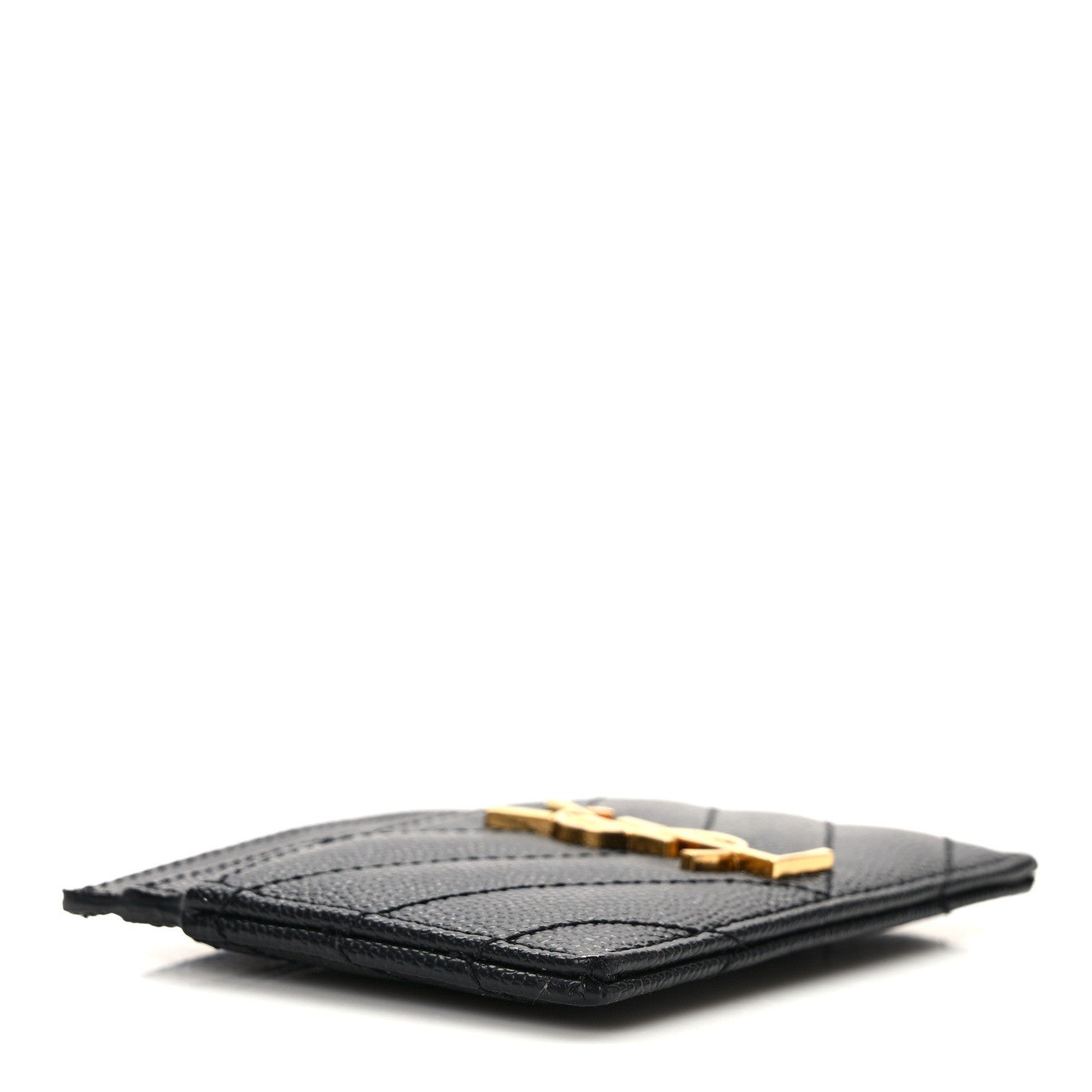 Saint Laurent Grain De Poudre Matelasse Chevron Monogram Credit Card Case Black 4 of 8