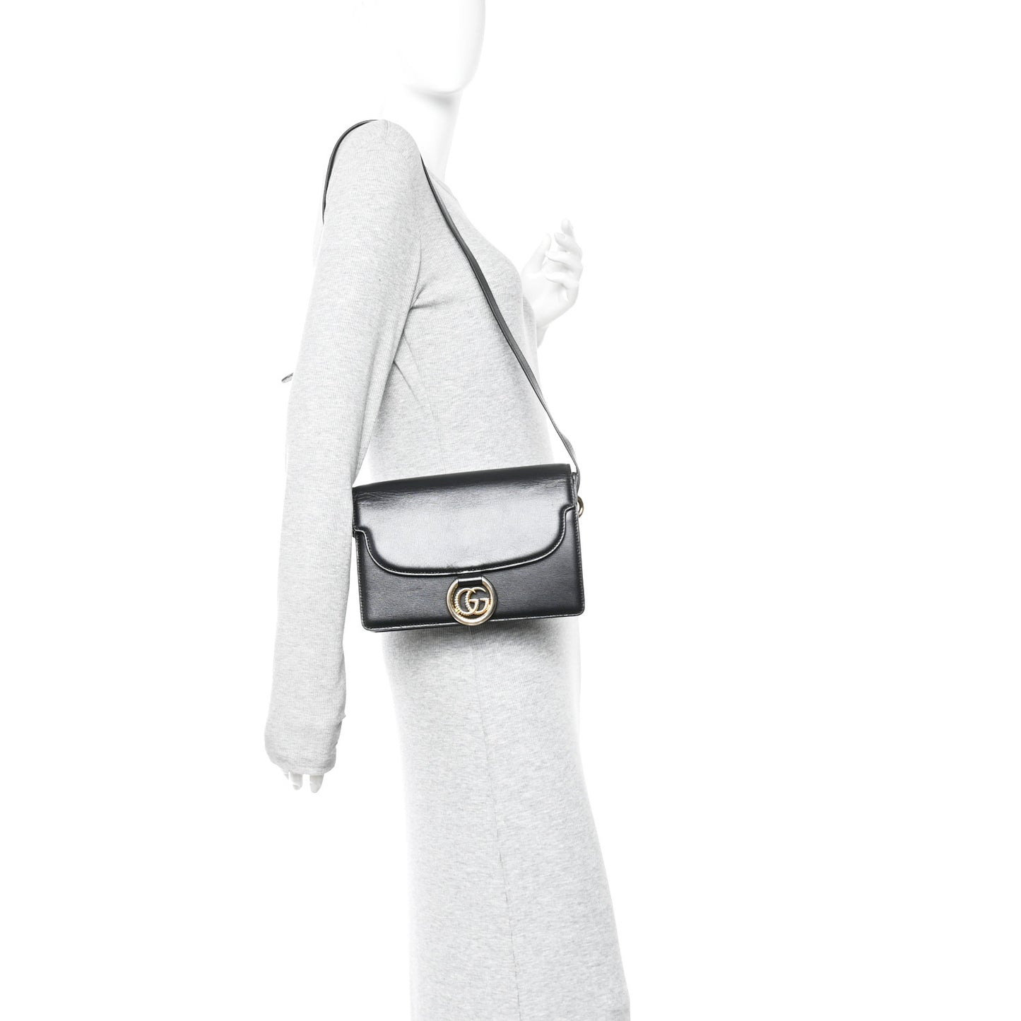 Textured Calfskin Small Torchon GG Ring Shoulder Bag Black