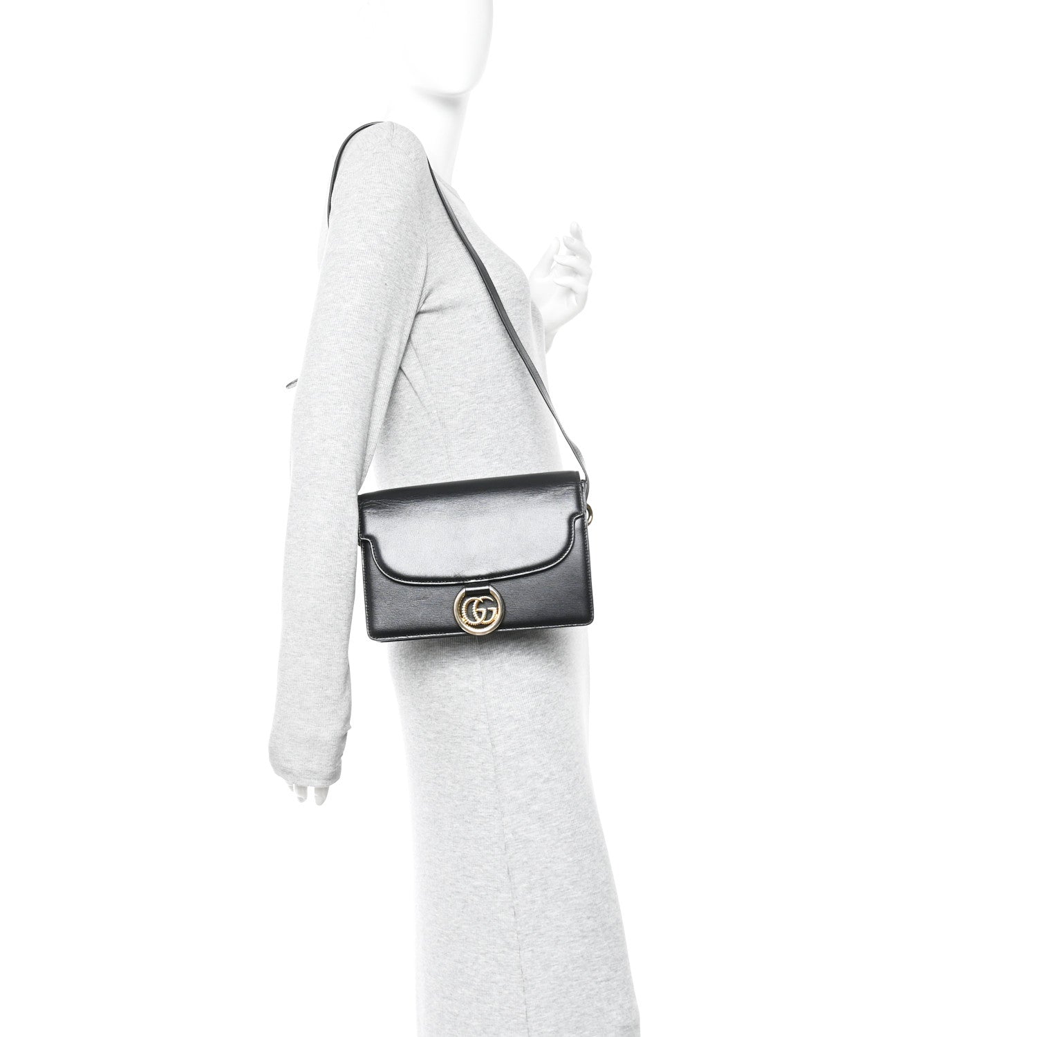 Gucci Textured Calfskin Small Torchon GG Ring Shoulder Bag Black 2 of 13