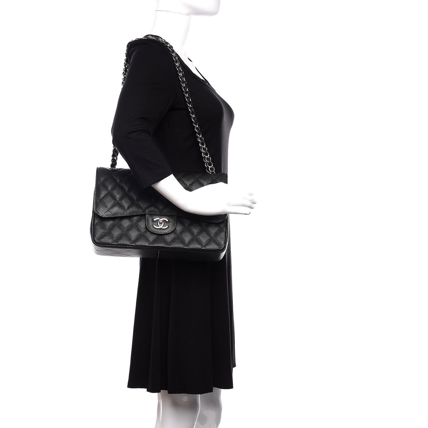 Caviar Quilted Jumbo Double Flap Black
