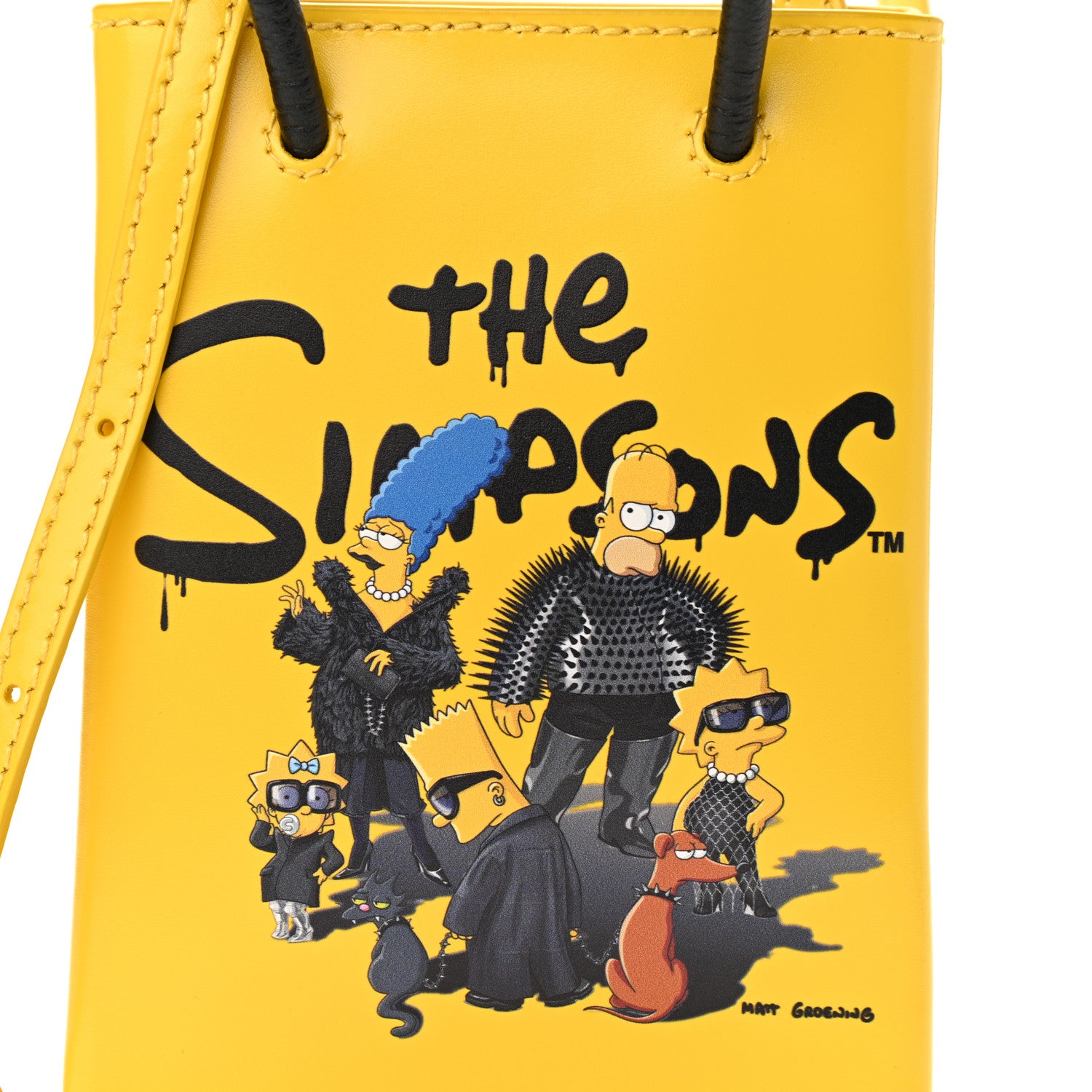 Balenciaga X THE SIMPSONS Smooth Calfskin Logo Shopping Phone Holder Bag Bumblebee Yellow 8 of 10