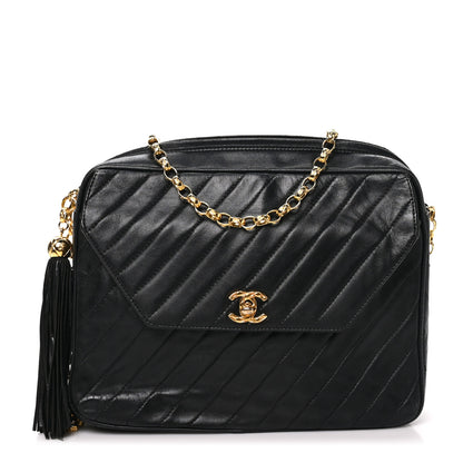 Chanel Lambskin Diagonal Quilted Tassel Camera Bag Black 1 of 11