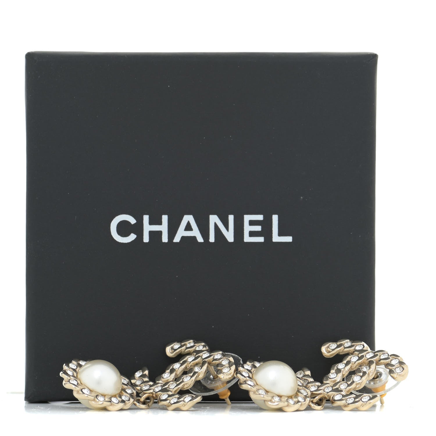 Chanel Crystal Pearl Pearls Coronation CC Drop Earrings Gold 5 of 5