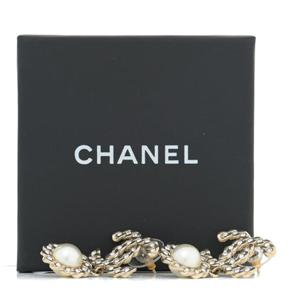 Chanel Crystal Pearl Pearls Coronation CC Drop Earrings Gold 5 of 5