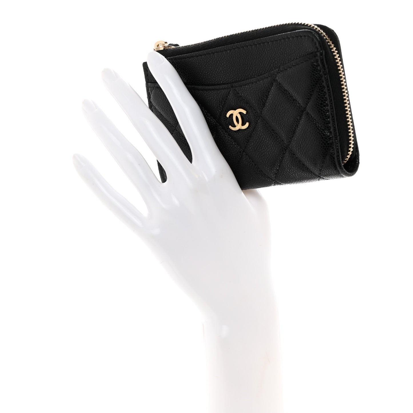 Caviar Quilted CC Zip Around Card Holder Black