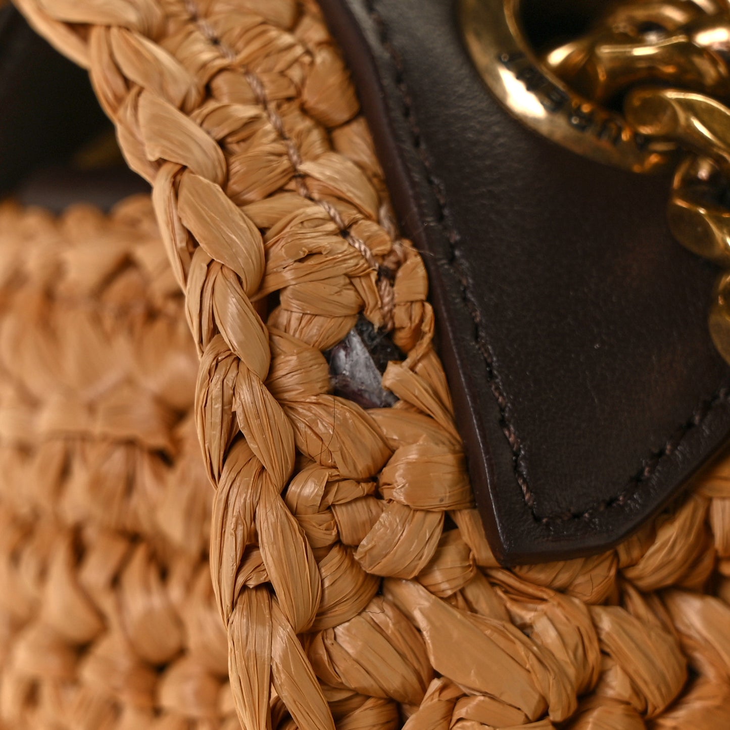 Raffia Calfskin Monogram Medium Niki Chain Satchel Tan