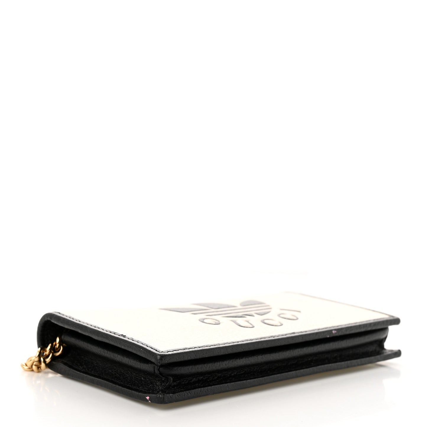 X ADIDAS Textured Dollar Calfskin Trefoil Embossed Wallet On Chain Off White Black