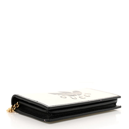 Gucci X ADIDAS Textured Dollar Calfskin Trefoil Embossed Wallet On Chain Off White Black 4 of 17