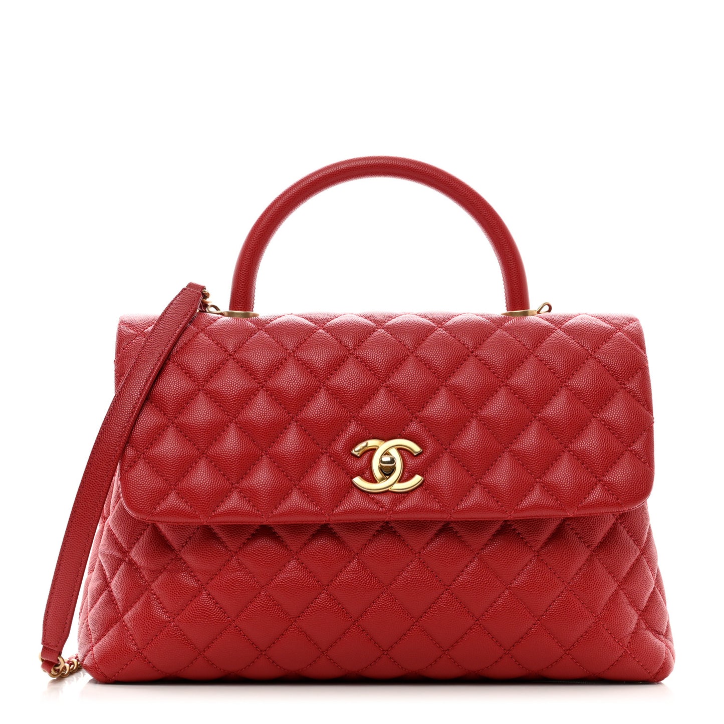 Caviar Quilted Medium Coco Handle Flap Dark Red