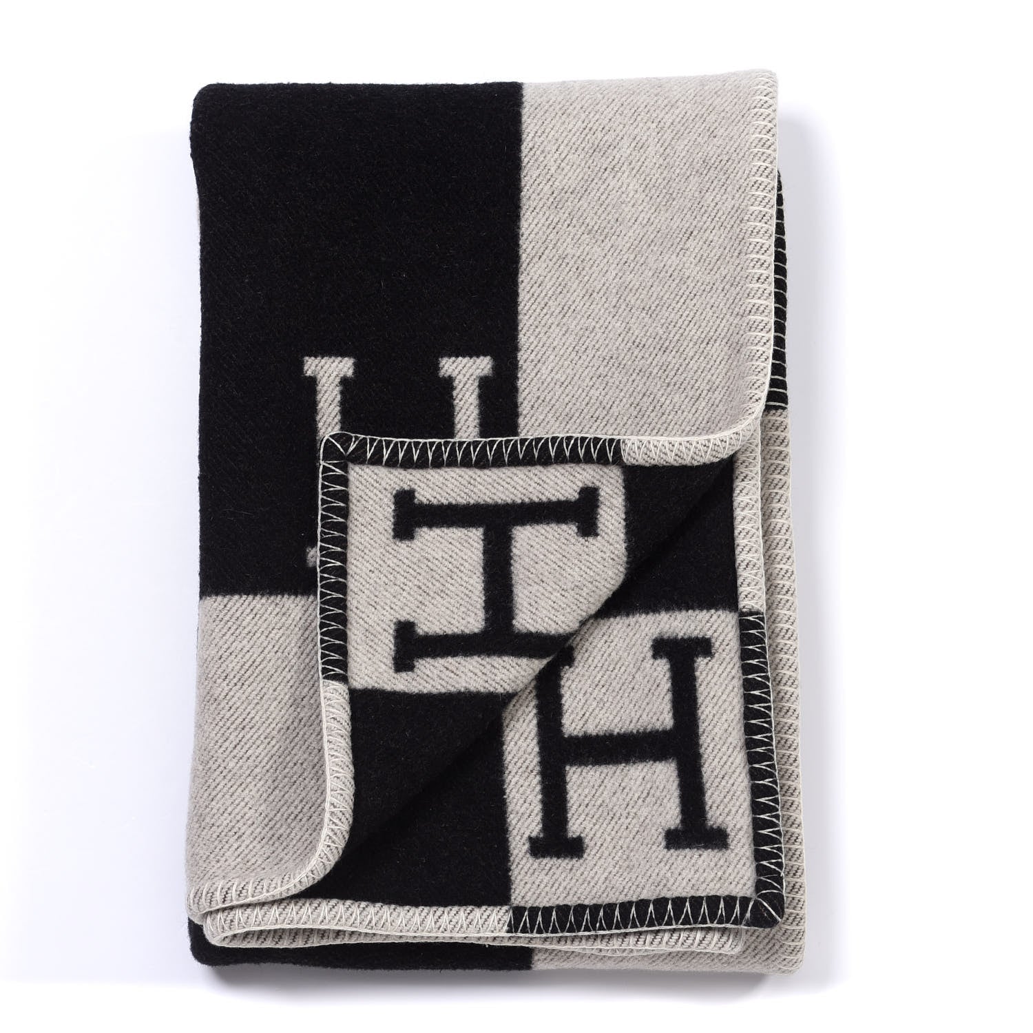 Hermes Wool Cashmere Avalon Blanket Ecru Gris Fonce 2 of 3