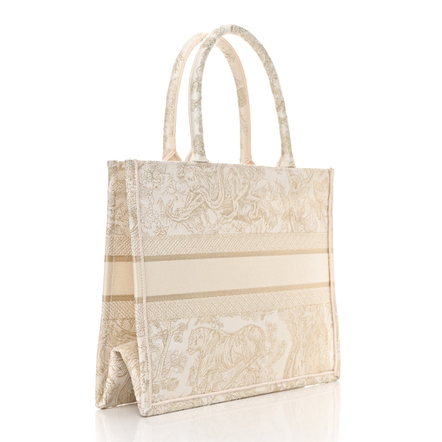 Canvas Embroidered Medium Dioriviera Toile De Jouy Book Tote Gold