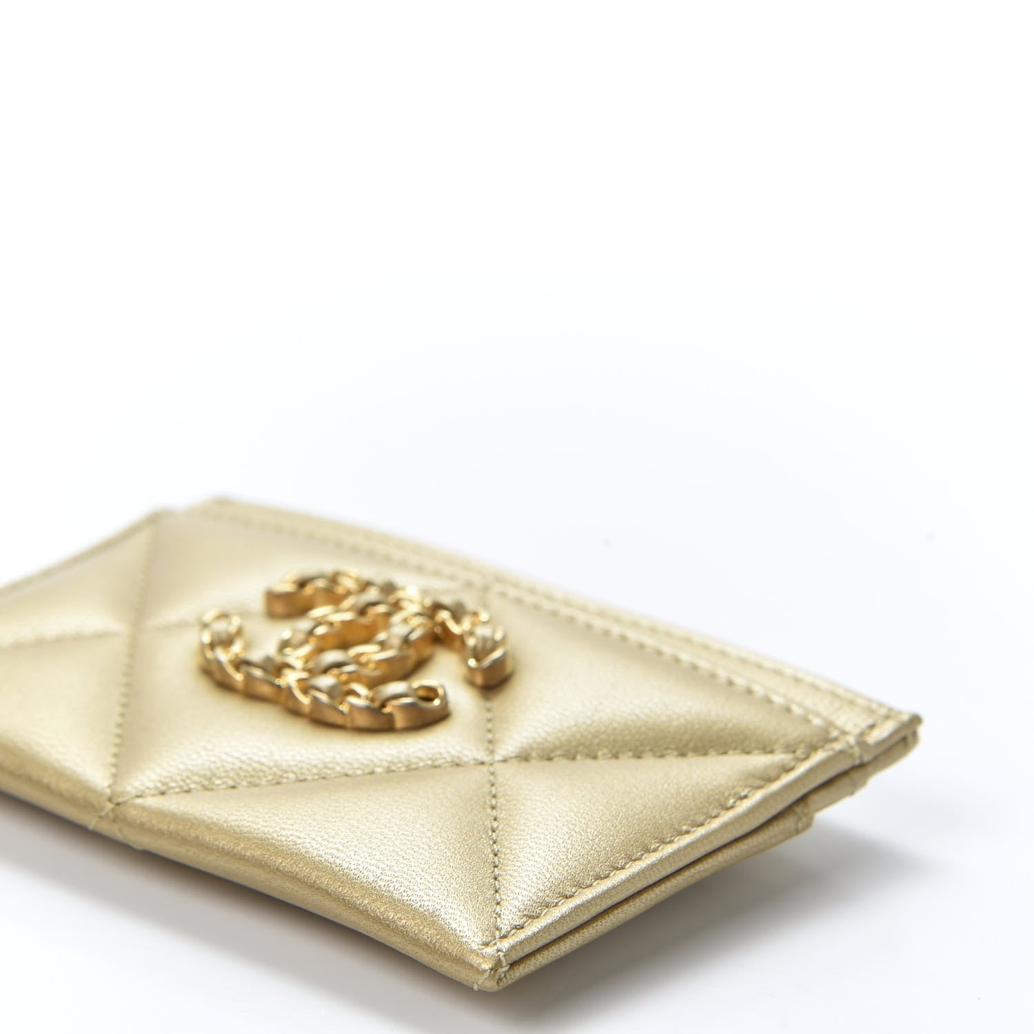 Chanel Metallic Goatskin Quilted Chanel 19 Card Holder Gold 6 of 10