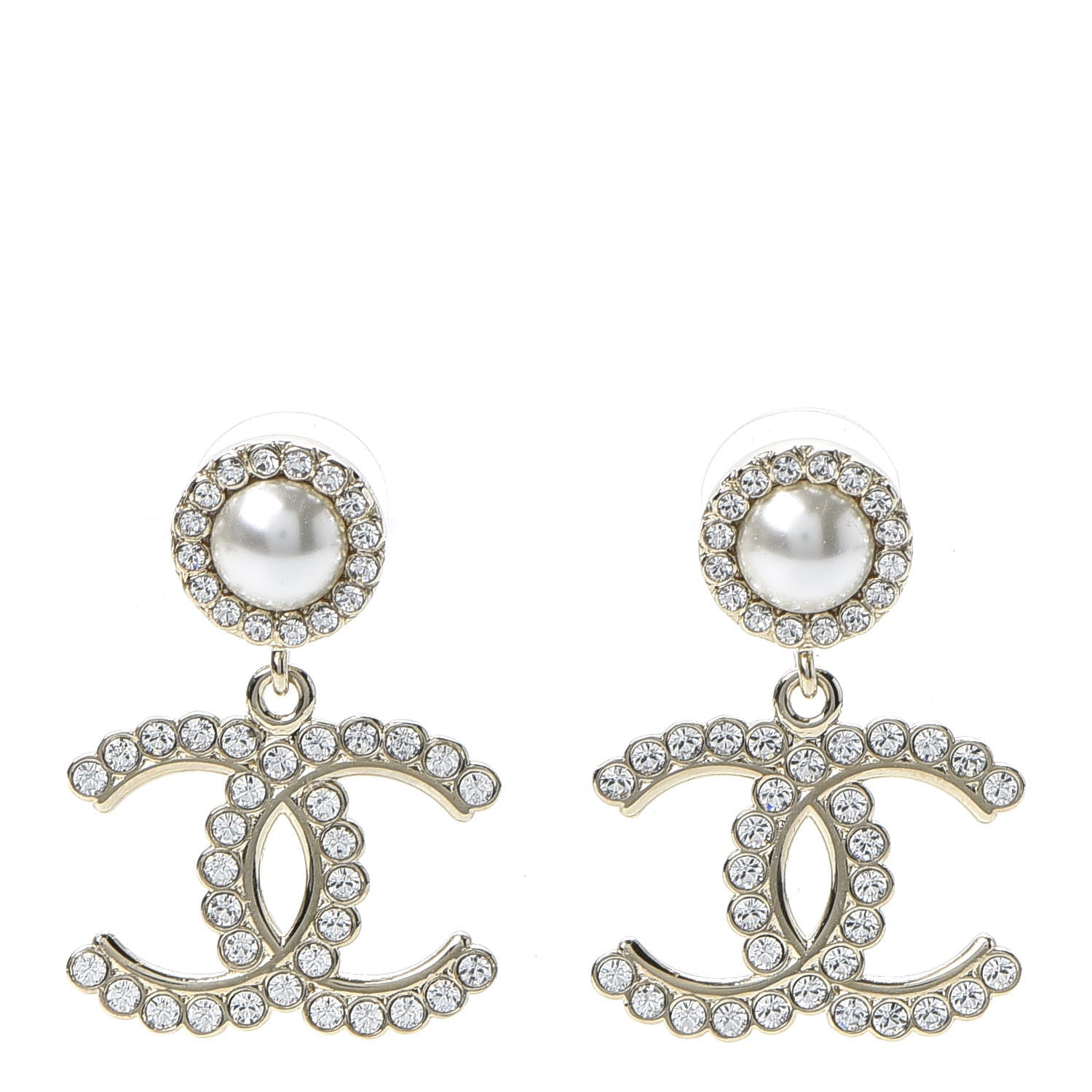 Chanel Crystal Pearl Bow-tiful CC Drop Earrings Gold 1 of 4