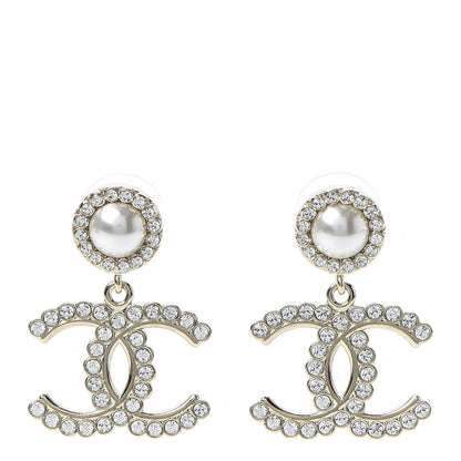 Chanel Crystal Pearl Bow-tiful CC Drop Earrings Gold 1 of 4