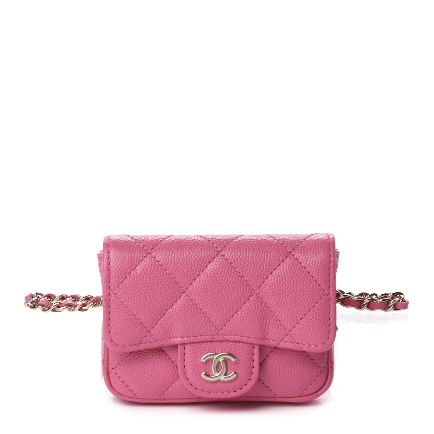 Caviar Quilted Flap Chain Waist Bag Pink