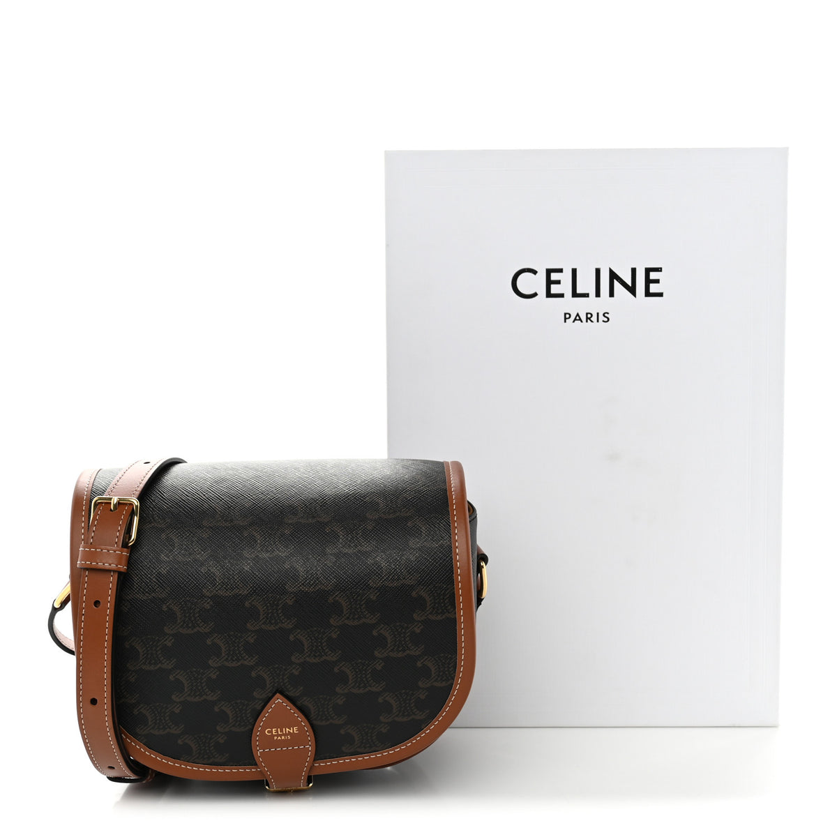 Celine Triomphe Canvas Medium Folco Bag Tan 10 of 10