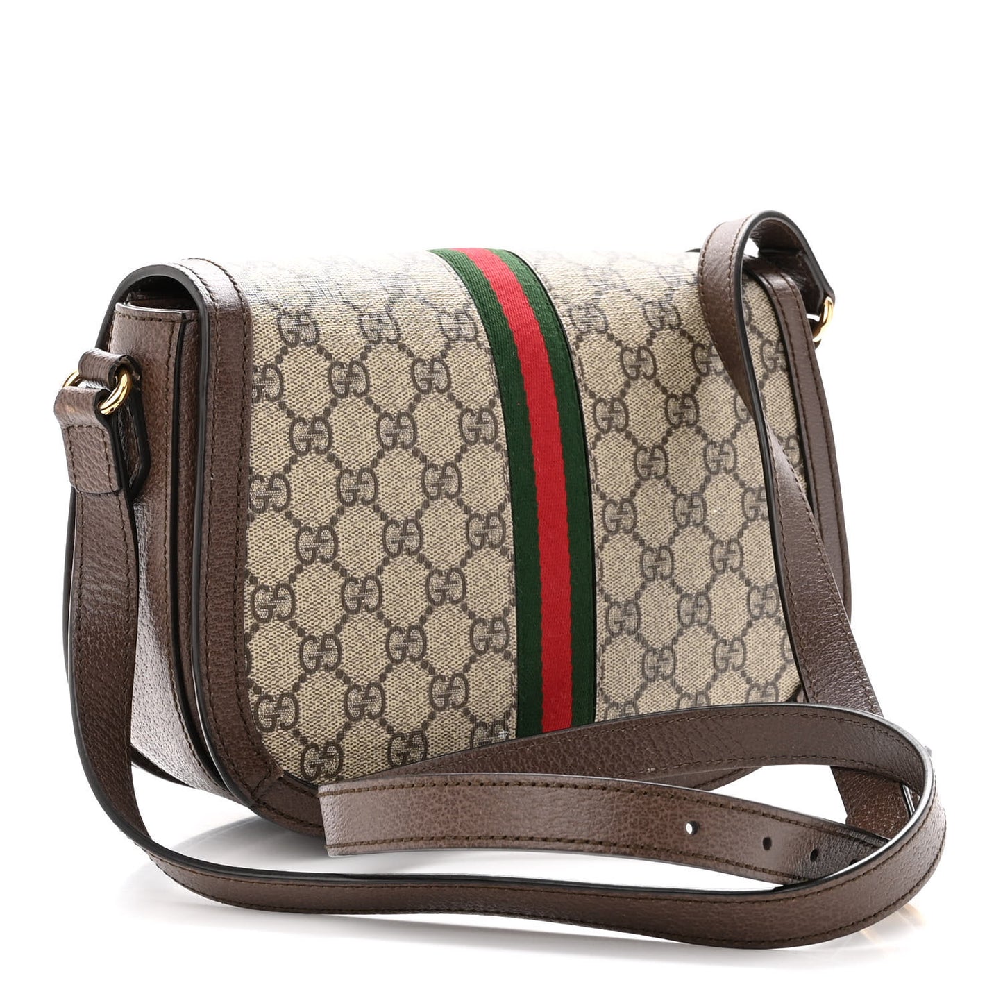 GG Supreme Monogram Web Small Ophidia Flap Messenger Bag Brown