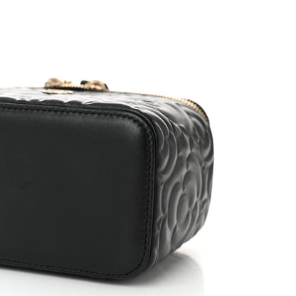 Chanel Lambskin Camellia Embossed Small Vanity Case With Chain Black 10 of 10