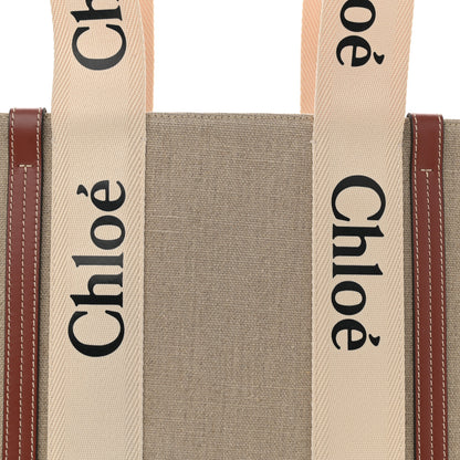 Chloe Linen Calfskin Medium Woody Ribbon Tote White Brown 8 of 10