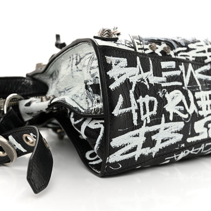 Balenciaga Agneau Arena Graffiti Neo Cagole Handbag XS Black White 10 of 11