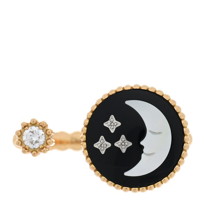 Christian Dior 18K Yellow Gold Diamond Onyx Mother of Pearl Rose Celeste Ring 50 5.25 1 of 4