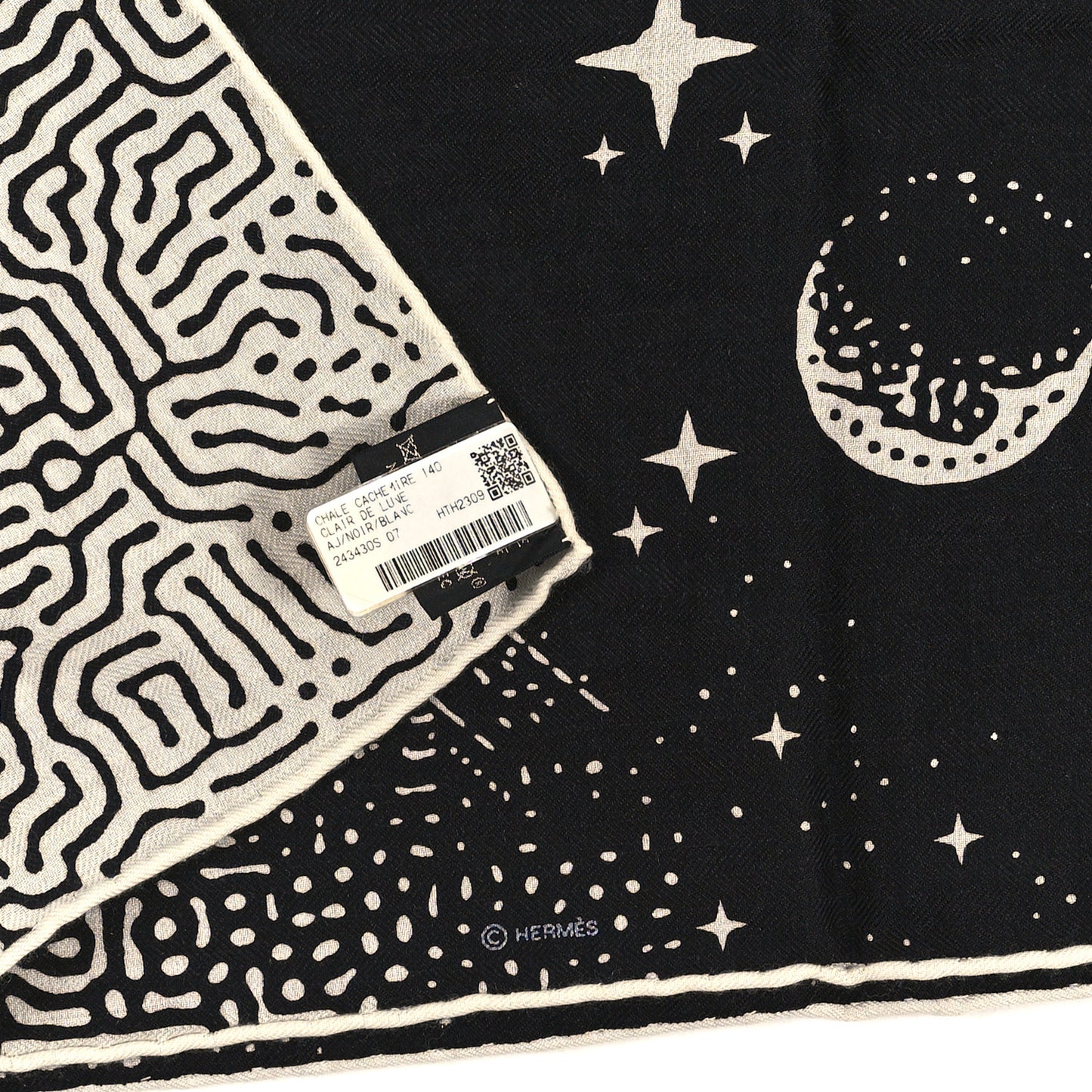 Silk Cashmere Clair De Lune Shawl 140 Black White